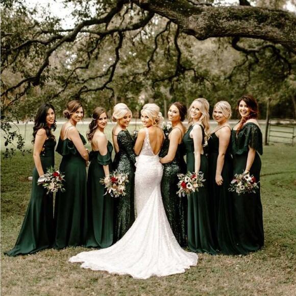 Theia Green Bridesmaid Eduarda Ruffle Maxi Dress - Picture 1 of 7